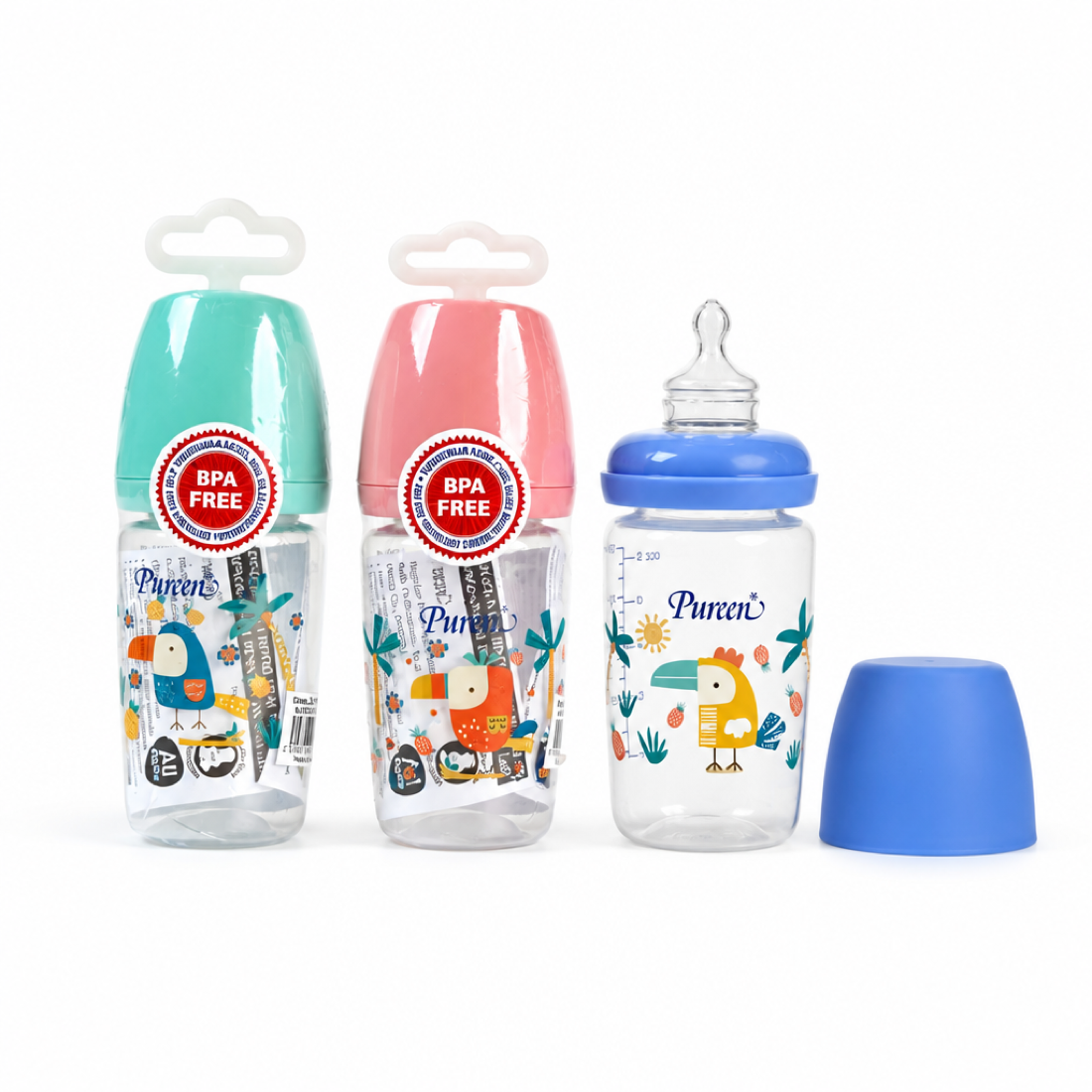 Pureen wide neck feeding bottles, character range