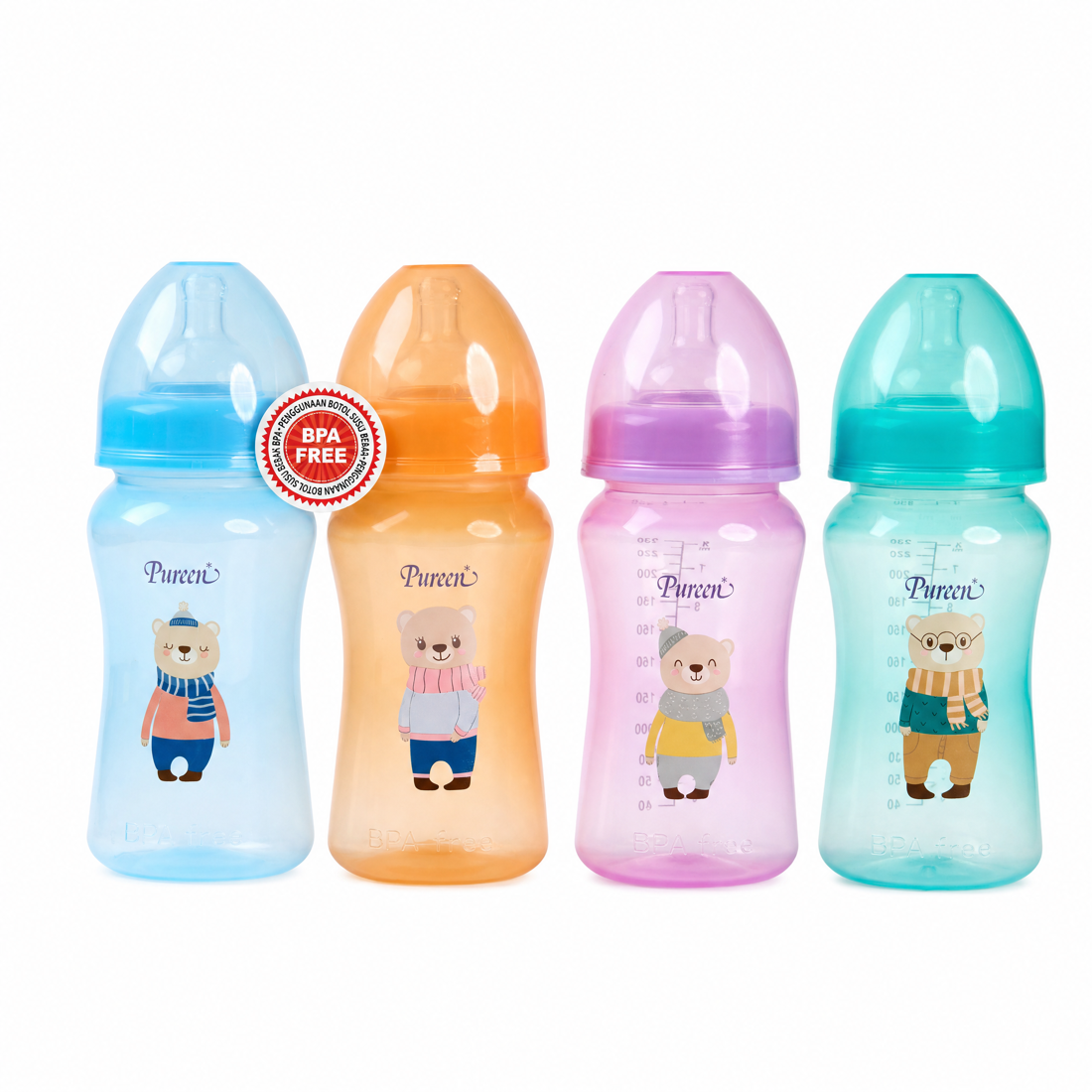 Wide neck bottles with bear prints