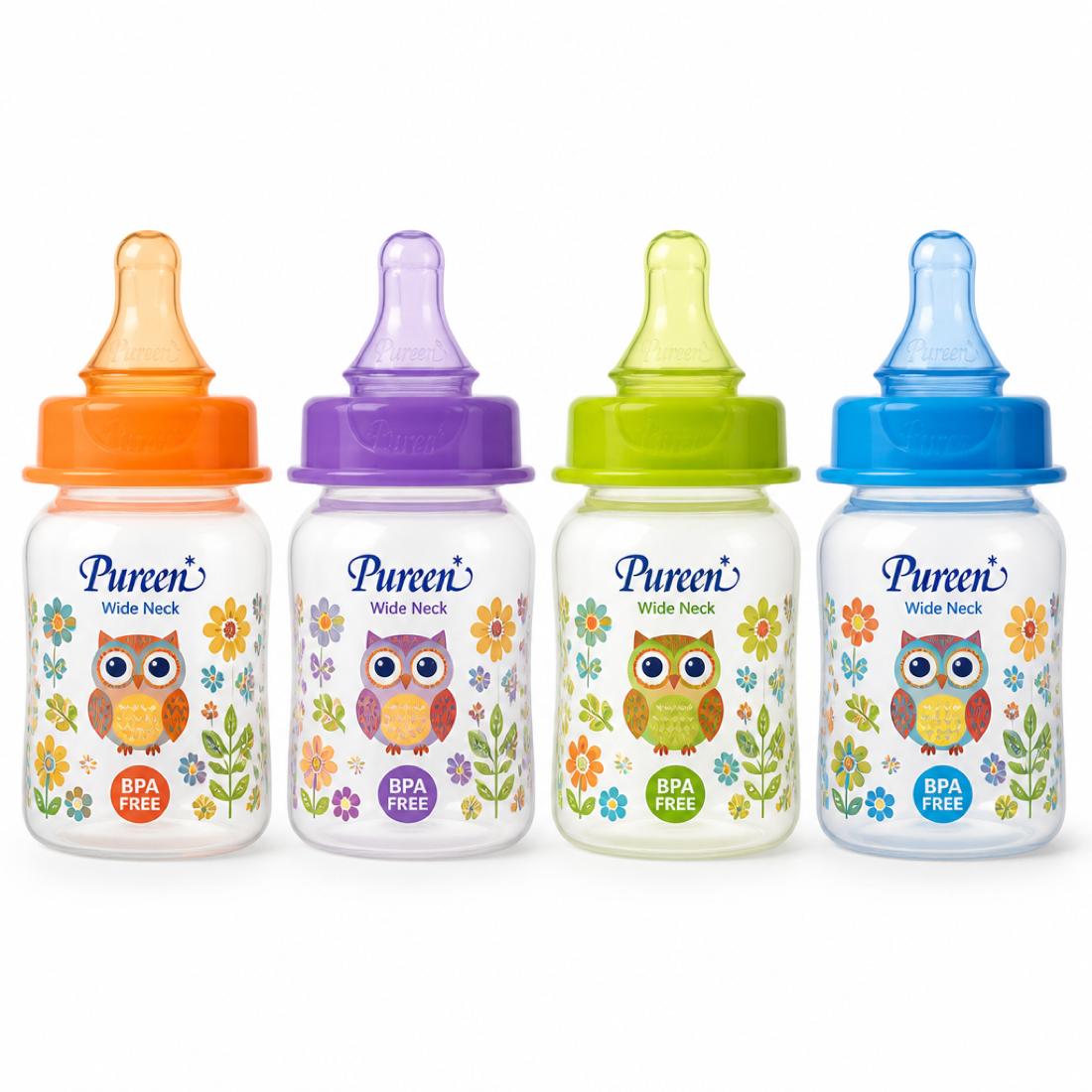 Wide neck bottles with owl prints