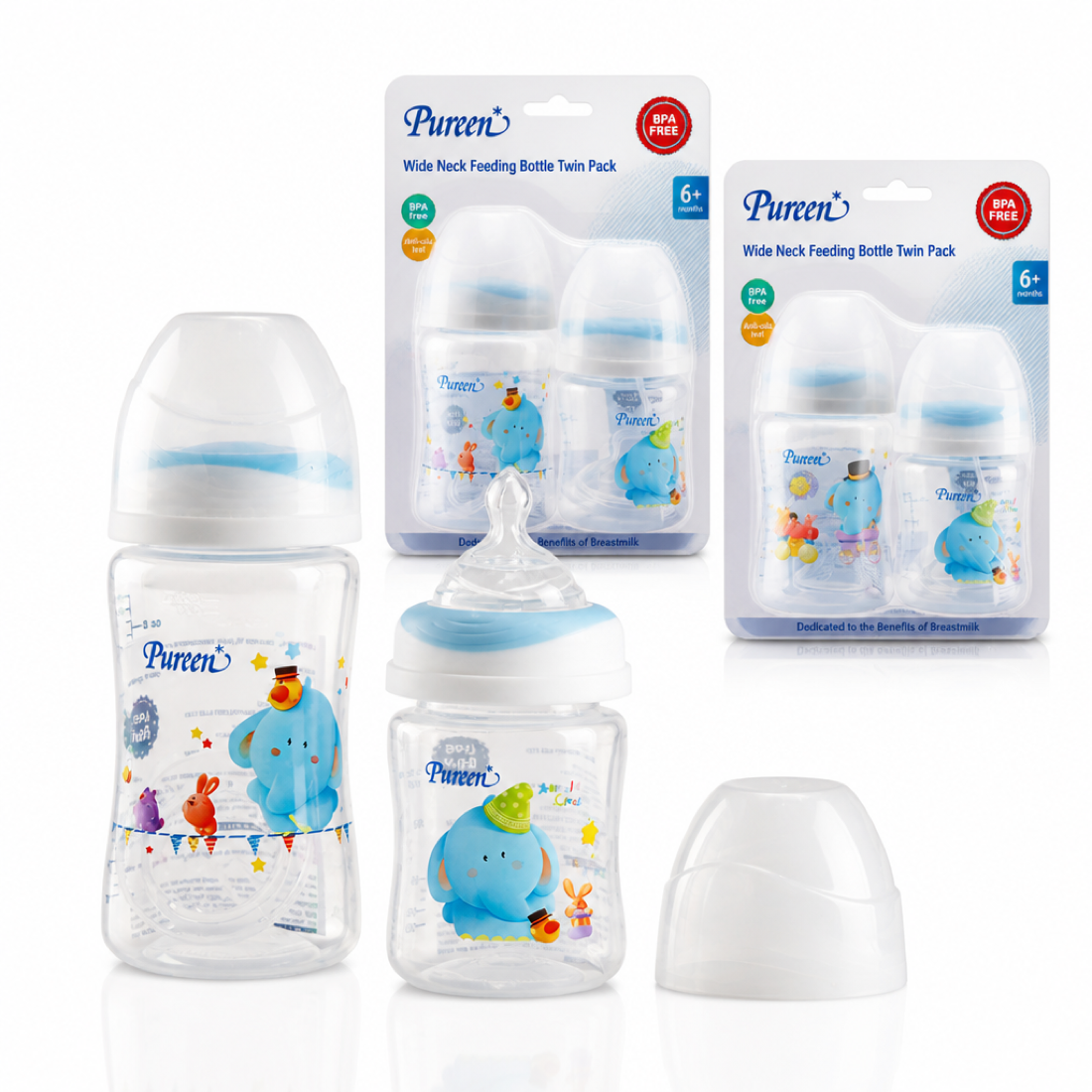 Pureen Wide Neck Feeding Bottle twin pack