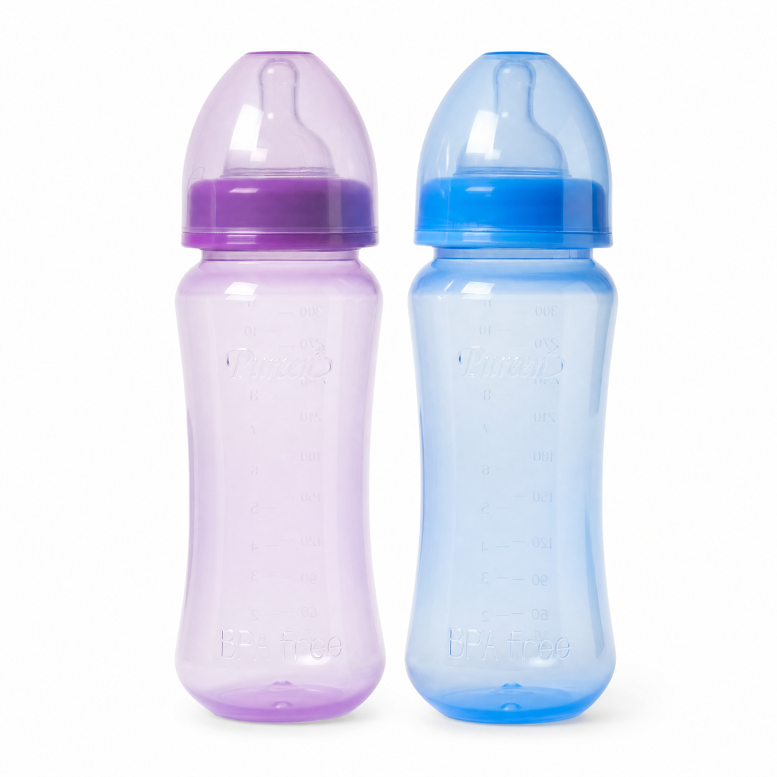 Pureen Round Feeding Bottles in soft tints